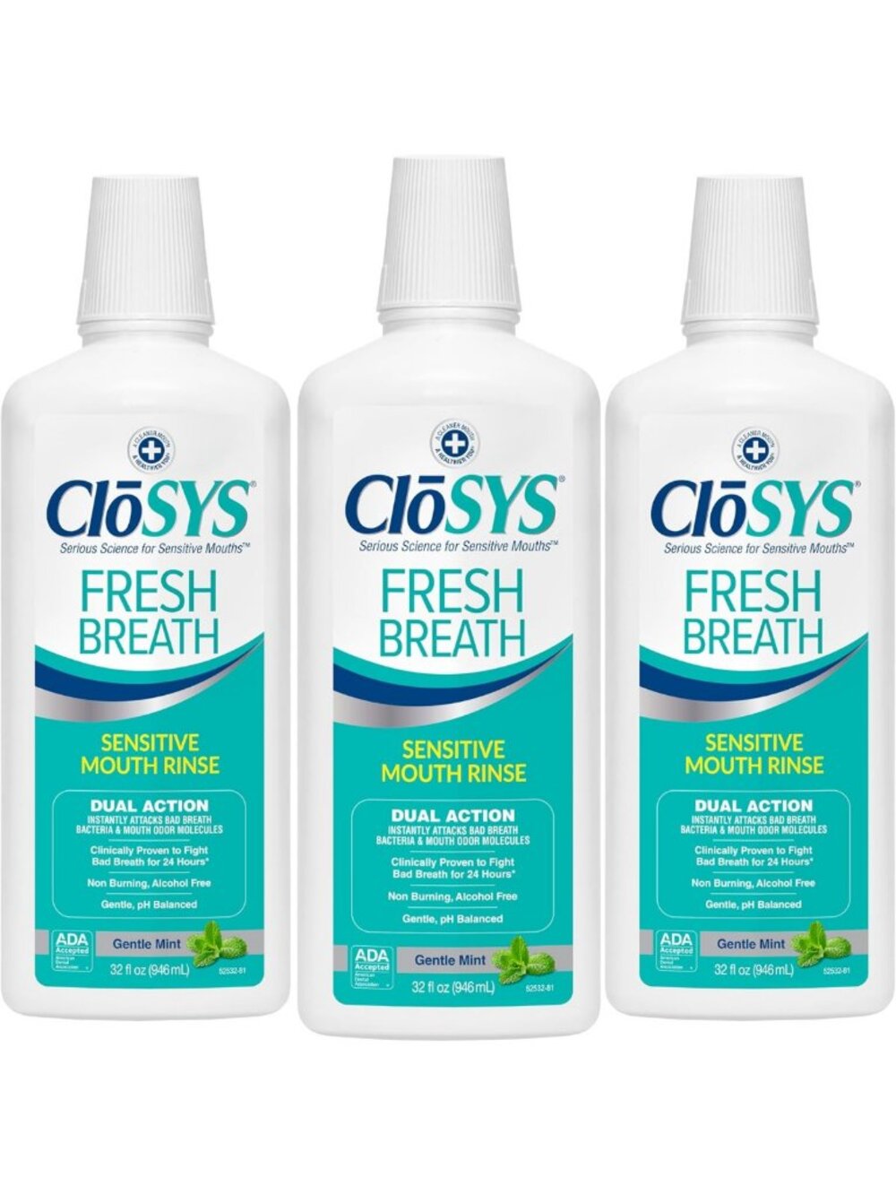 Fresh Breath Mouthwash, 32 oz, Gentle Mint Flavor, 3 Pack - Oral Care Essential